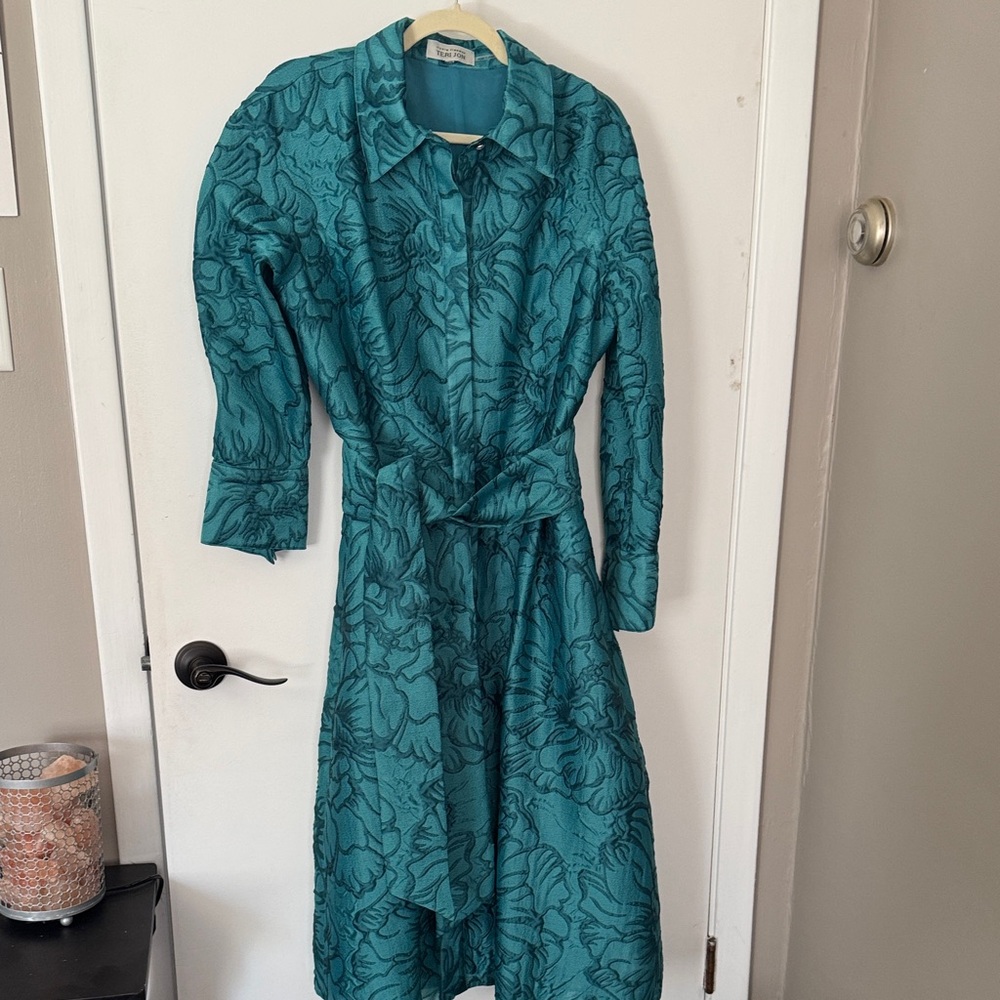 Teri Jon Turquoise Patterned Blouse - image 3